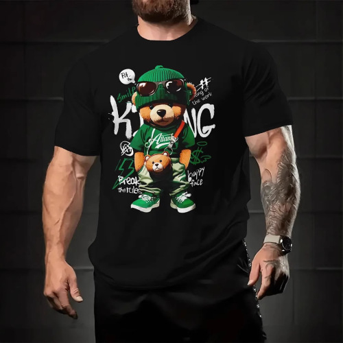 Temu cross-border e-commerce short-sleeved 3D digital printing cartoon animal print T-shirt summer round neck men's top wholesale