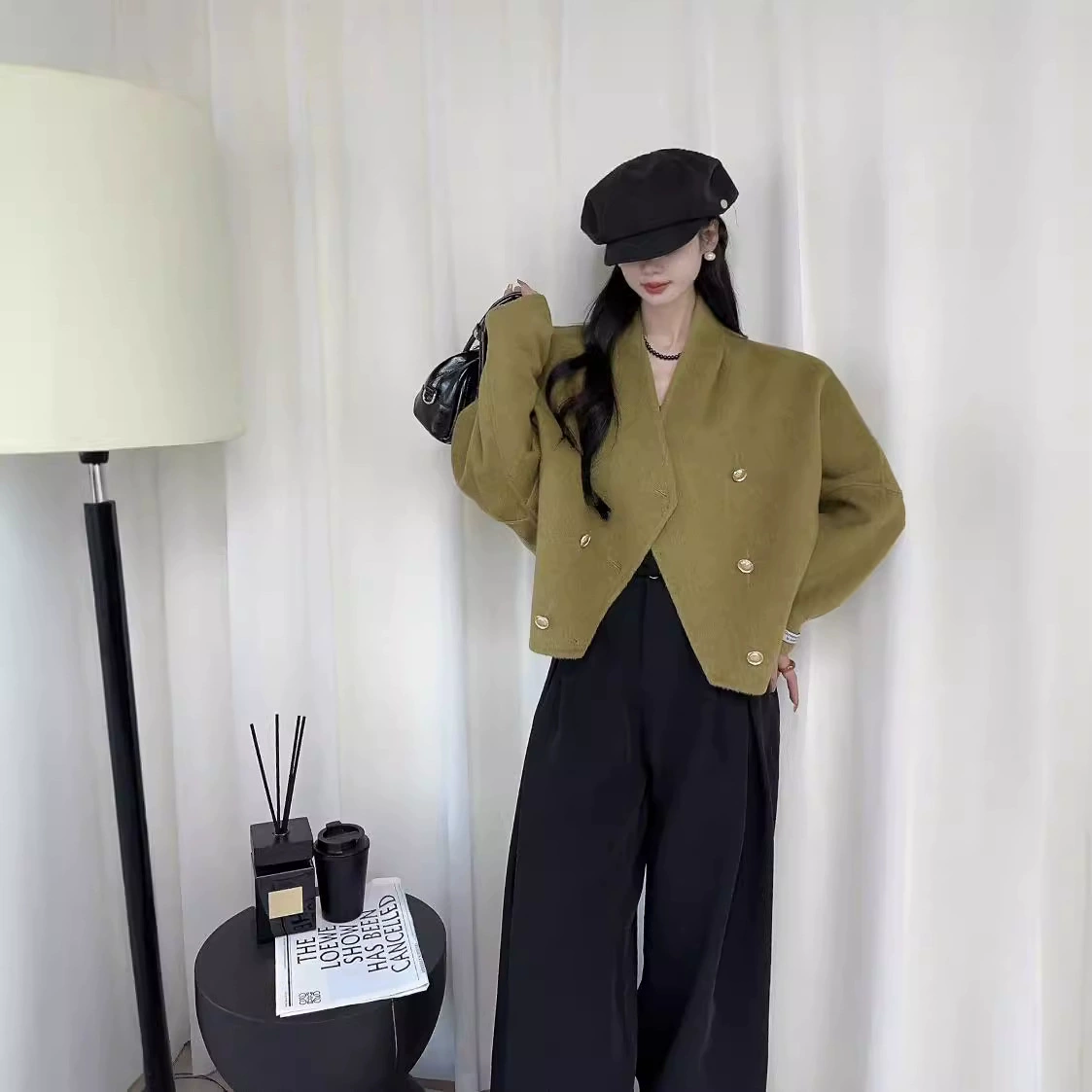 2024 Осень и зима новый маленький ароматный ветер двухстороннее шерстяное пальто дизайн с ощущением летучая мышь рукава нишевые темпераментные шерстяные пальто