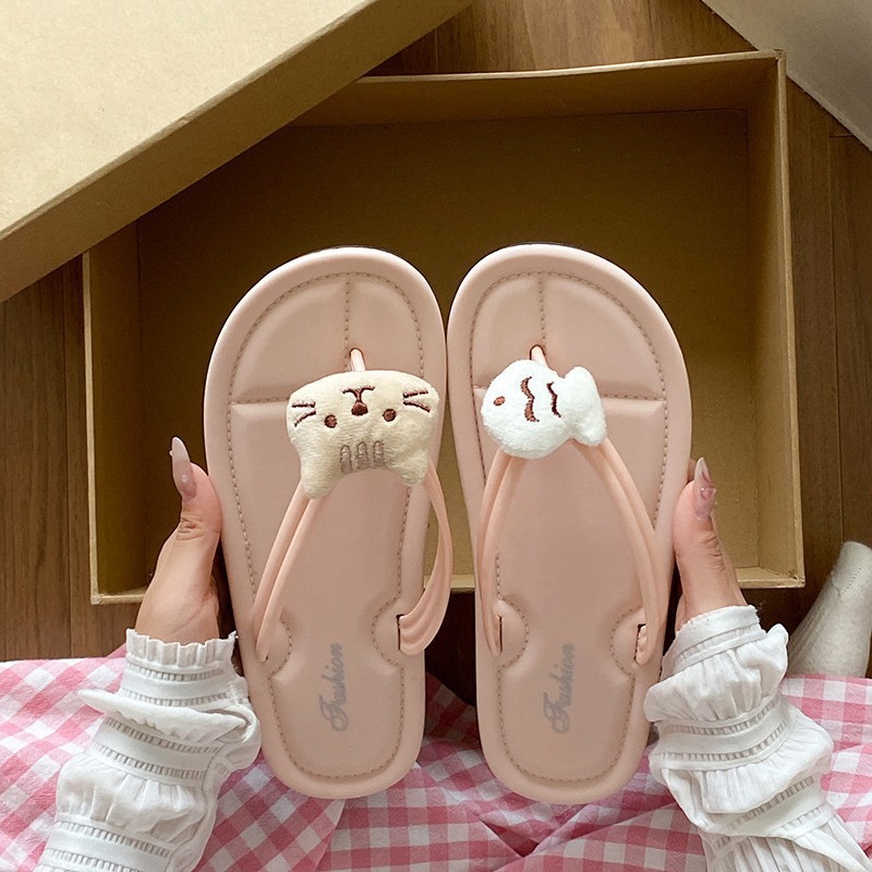 여성용 귀여운 만화 고양이 물고기 슬리퍼, 여성용 미끄럼 방지 슬리퍼, 부드러운 밑창의 해변 신발, 실내 홈 슬리퍼