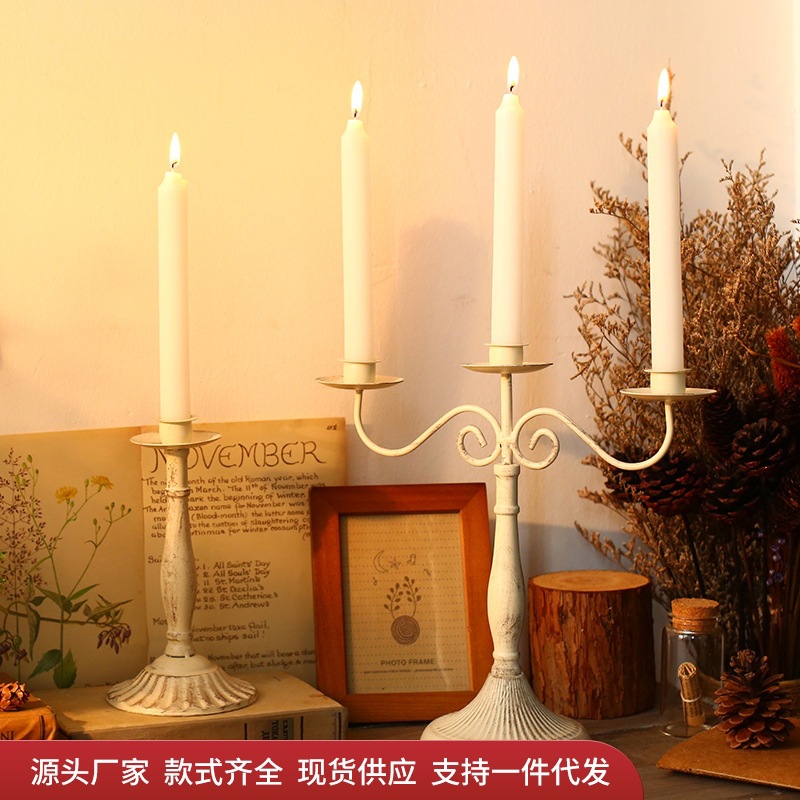 欧式古典铁艺蜡烛台家居餐桌酒柜复古摆件创意酒吧咖啡店装饰摆设