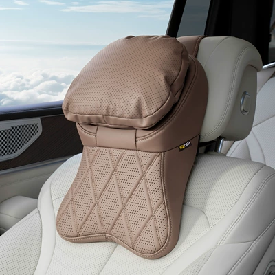 Leather Car Interior Accessories, Headrest - airline-headrest-pillow-double-layer-stain-resistant-leather-chestnut-brown-single