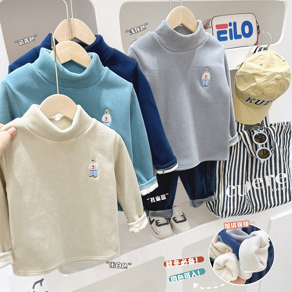Camisa de fondo engrosada de cuello alto para niños 2023 ropa interior de otoño e invierno camisa de fondo para niños invierno forro polar engrosado terciopelo de una pieza