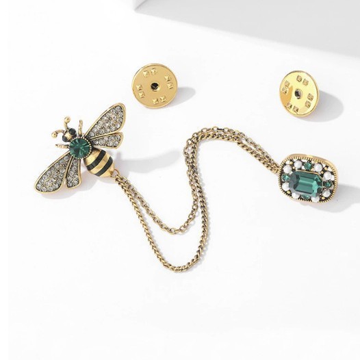 Broche de abeja con esmeralda y borla, elegante pin de insecto_voghion.com