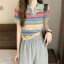 R 50014 Rainbow Stripe Polo T-Shirt �ʺ�����T�� �羳ŷ��