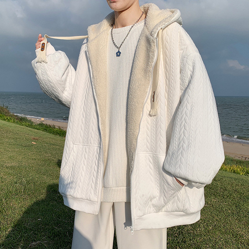 2025 nuevo estilo con capucha primavera y otoño gris principios de otoño chaqueta de suéter de estilo perezoso chaqueta de hombre cárdigan con cremallera principios de otoño