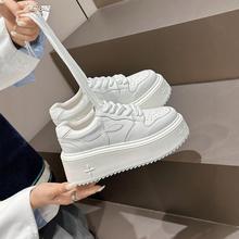 实体补单王~真皮圆头厚底小白鞋女2025春季四叶草增高休闲板鞋女