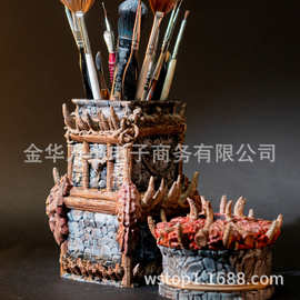 跨境暗黑奇幻哥特风笔插收纳套装 艺术家画笔文具整理收纳盒
