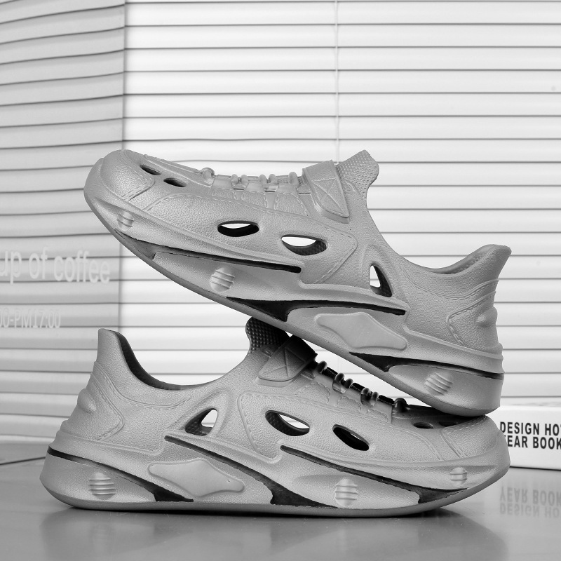 2025 verano nuevo estilo zapatillas de hombre zapatos con agujeros exteriores parejas cómodos zapatos de playa zapatos de rastreo transfronterizo de suela gruesa hombres
