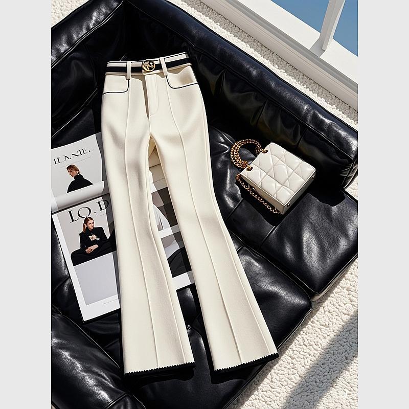 This Year's Trendy Popular White Thick Straight-Leg Pants for Women, Fashionable and Elegant High-Waisted Slimming Casual Flared Pants for Autumn and Winter