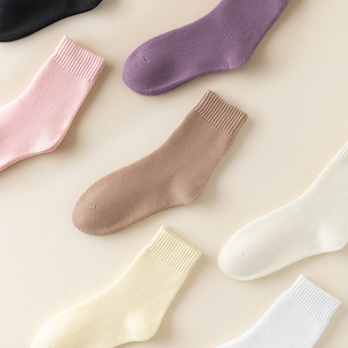 Zhuji Hosiery Autumn/Winter Thick Solid Color Ribbed Socks Original Manufacturer Japanese Style Fashion Warm Cold Insulating Knee-High Socks Long Socks