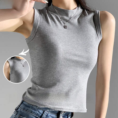 Carefully selected round neck camisole women's summer thin outer wear and inner threaded bottoming shirt slim sleeveless top