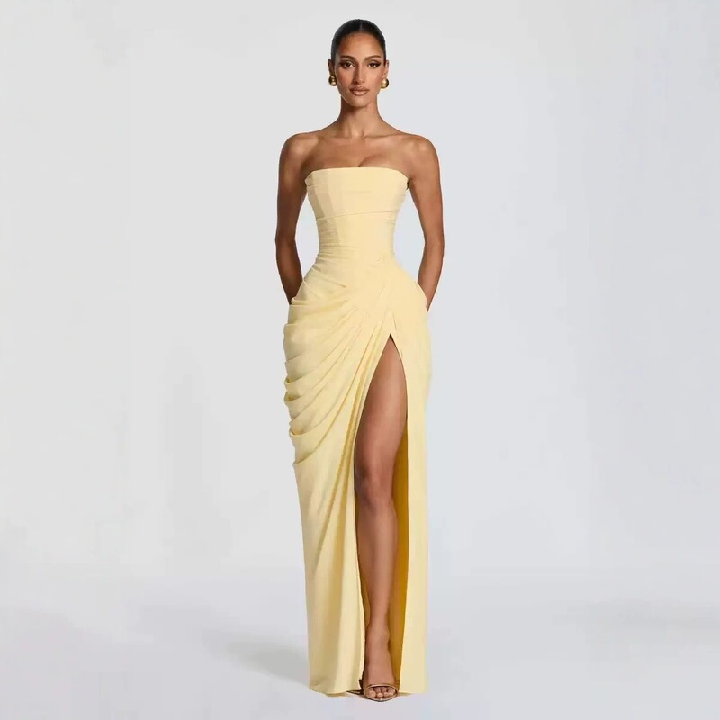 Baby2026 New Summer Style European and American Style Tube Top with Straps, Waist-Cinching, Front Slit, Hot Girl Party Long Dress, Factory Direct Wholesale Baby2026 New Summer Style European and American Style Tube Top with Straps, Waist-Cinching, Front Slit, Hot Girl Party Long Dress, Factory Direct Wholesale