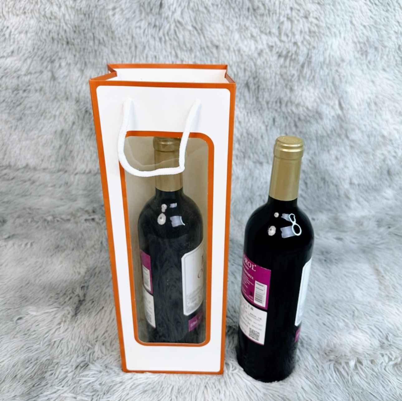 Bolsa de vino con ventana transparente – bolsa de papel kraft con asa para regalo, flores o vino