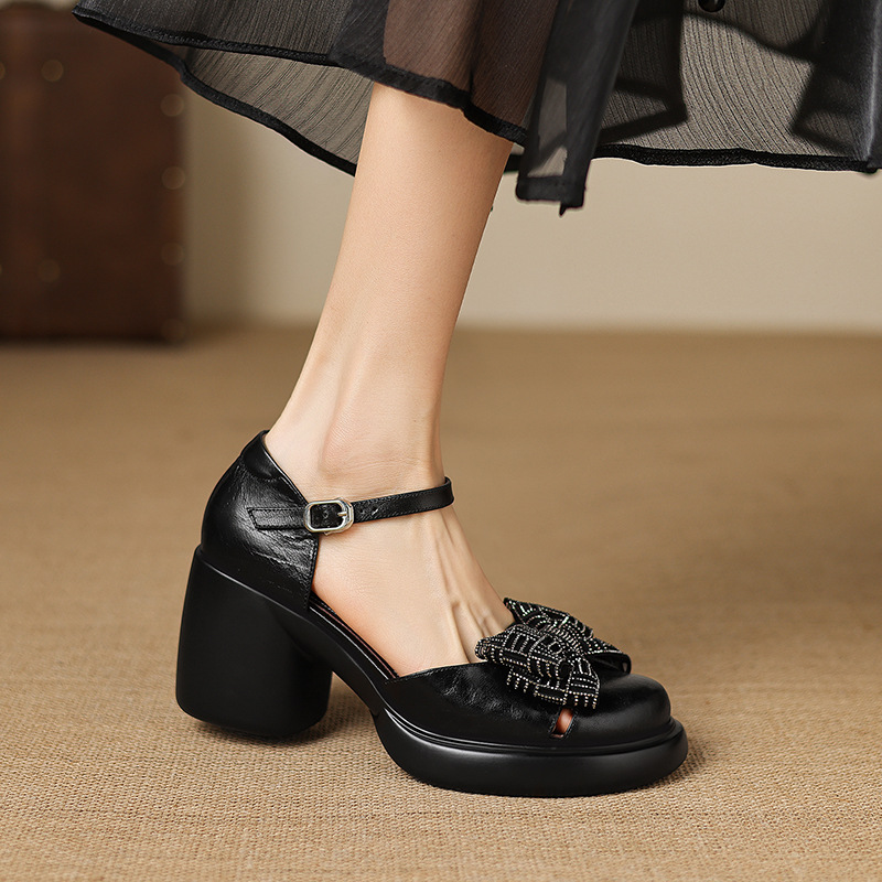 Sandal cao gót nữ mũi nhọn quai ngang đế dày gót 7 cm — đen chi tiết 15