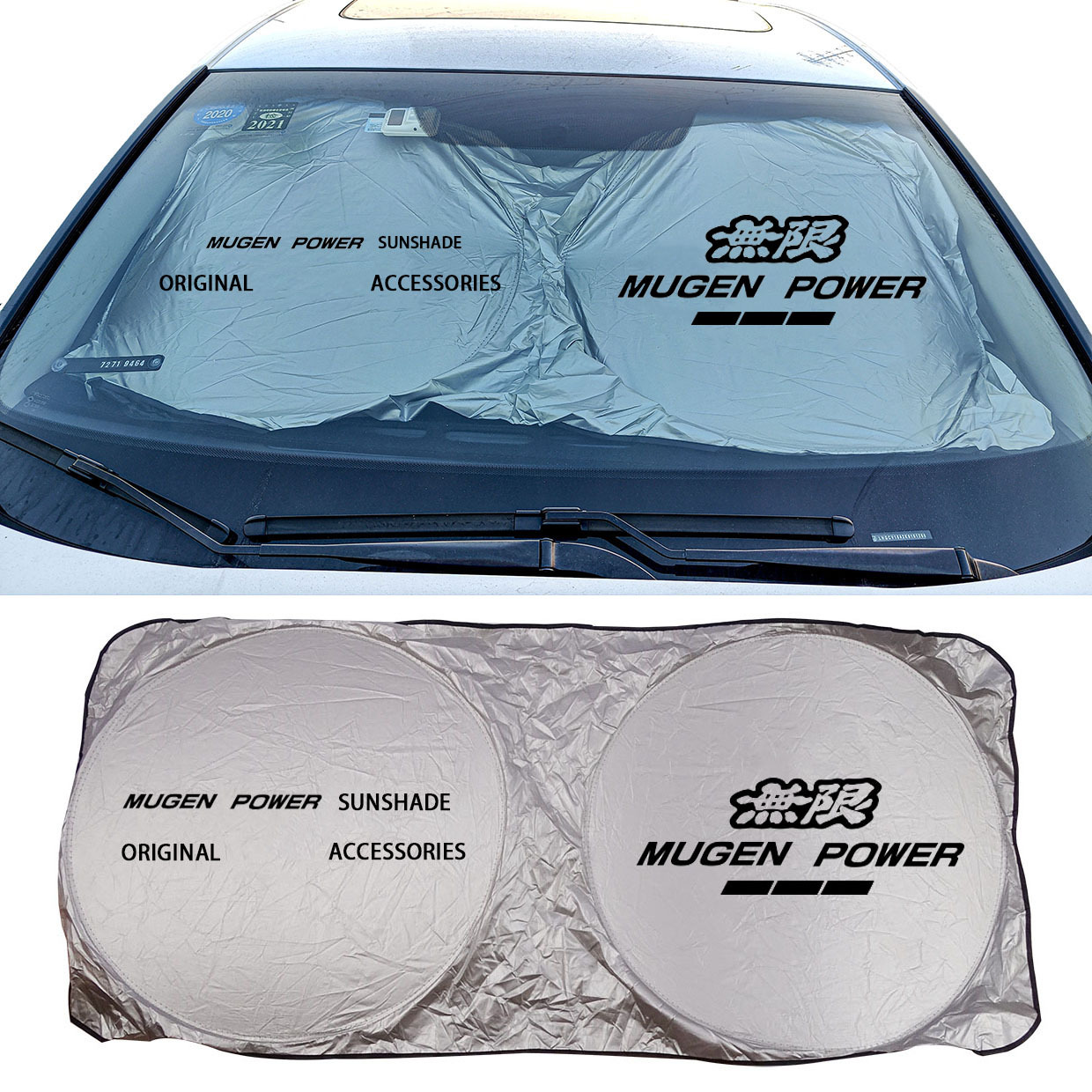 Car Double-Circle Sunshade, Heat-Insulating Sunshade, Silver-Coated Cloth Sunshade, Car Sunshade, Front Sunshade