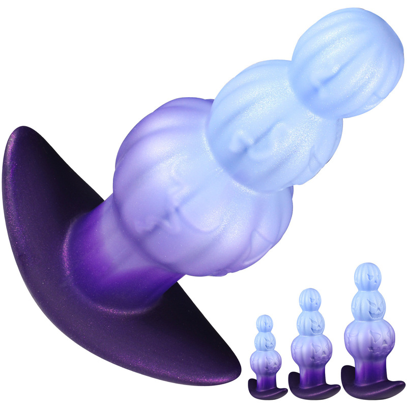 Pumpkin-shaped anal plug, colorful, unique shape, gradient liquid silicone anal plug for couples, foreign trade wholesale