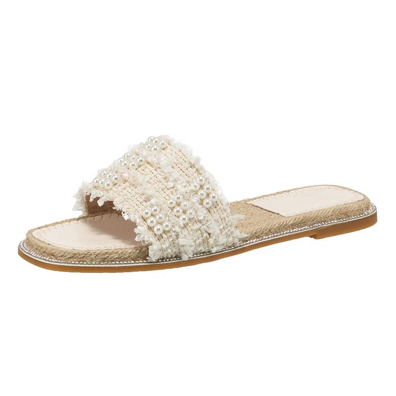 Sandals for Women's Summer 2022 New Outwear Woven Grass Woven Flat Bottom Beach Shoes Large 41-43
