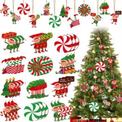 クリスマス木製キャンディクリスマスデコレーションエルフツリーオーナメントエルフハンギングオーナメントミントキャンディホームクリスマスツリーデコレーション