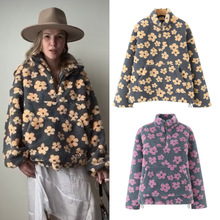 跨境外贸女装2025秋冬季欧美风立领长袖印花套头卫衣外套女D79824