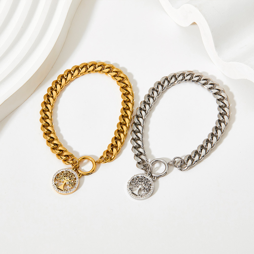 Fashion Tree Stainless Steel Plating Artificial Diamond Bracelets Necklace