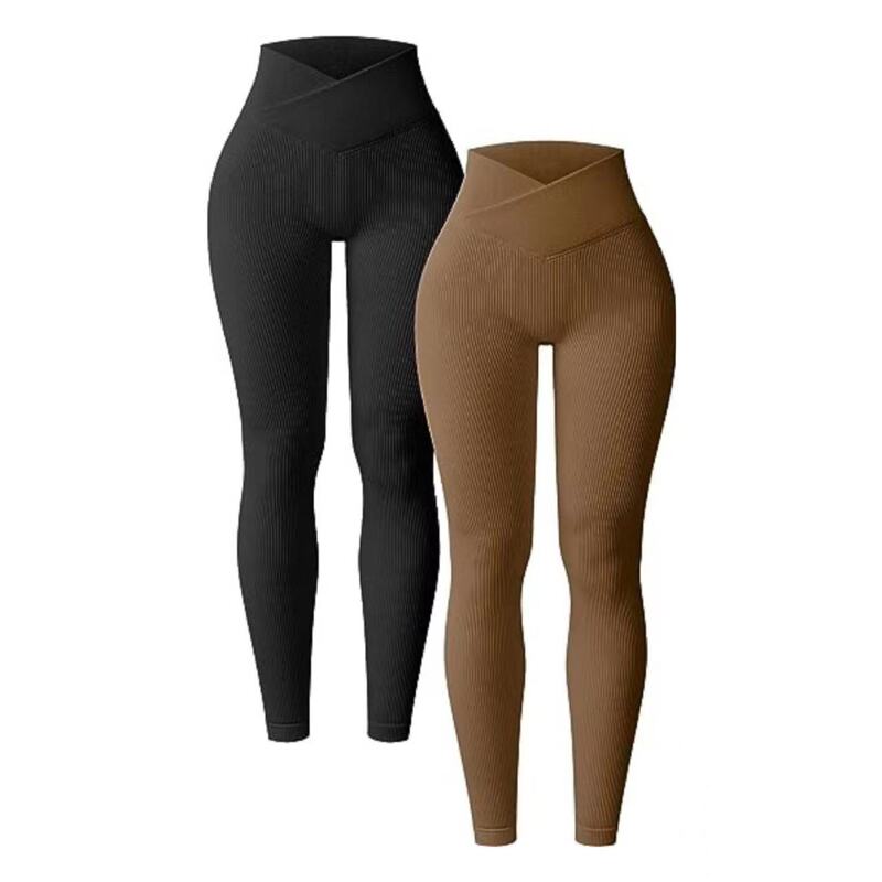 European and American Amazon 2023 yoga leggings ribbed high waist cross sports workout leggings casual trousers