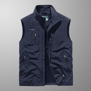 Stand Collar Vest for Men, Loose Plus Size Cross-Border Fishing Vest, Versatile Trendy Multi-Pocket Cross-Border Casual Vest