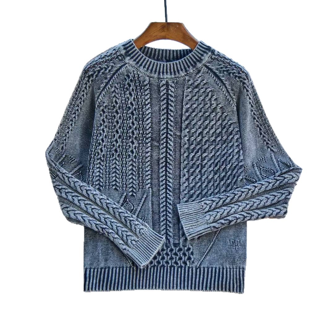 Coreano hace vieja camiseta de punto de mujer retro, nuevo invierno y otoño irregular, suéter de mujer a rejilla retorcida image 6