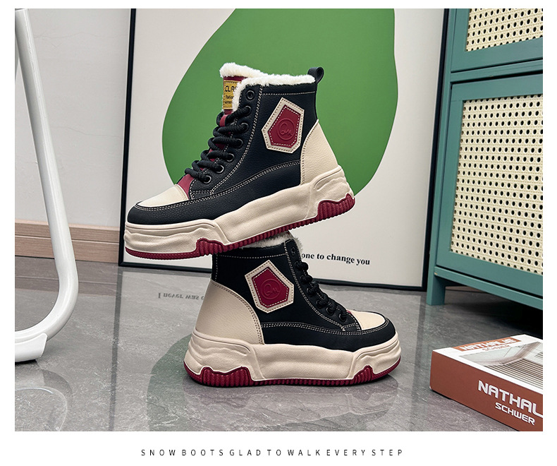 High Top Women's Ankle Boots Plush Lined Winter Casual Footwear_voghion.com