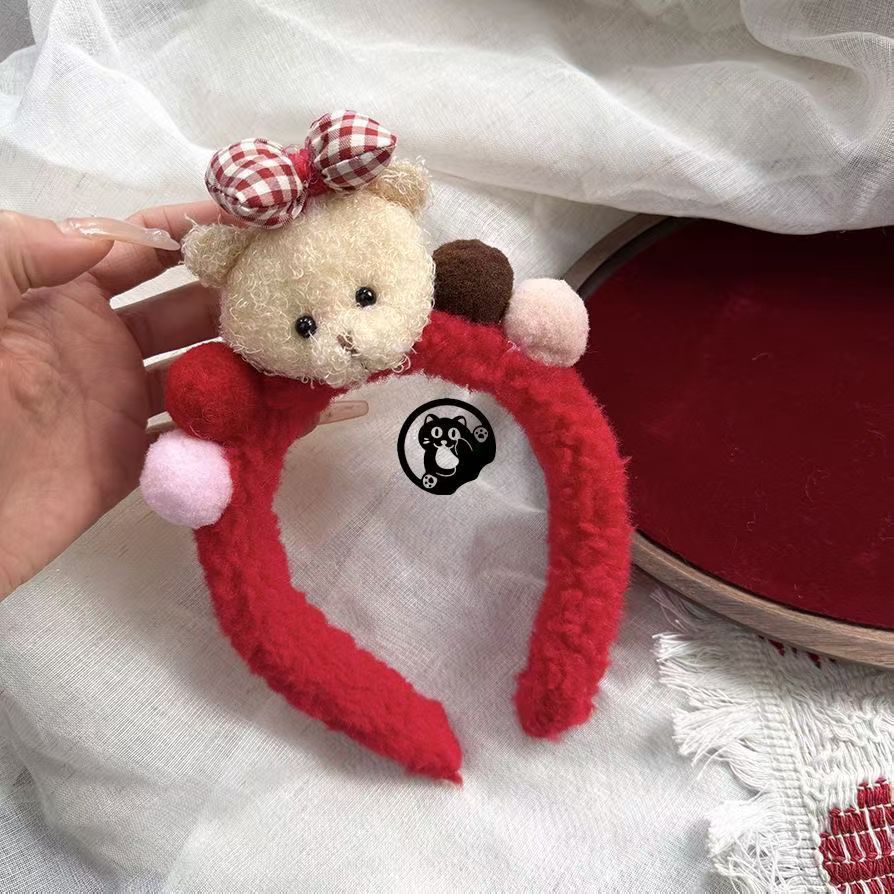 Nuevo lindo Año del Caballo festivo de peluche para las mujeres Año Nuevo lavar la cara de Navidad presión de cabello para la atmósfera de tocado rojo