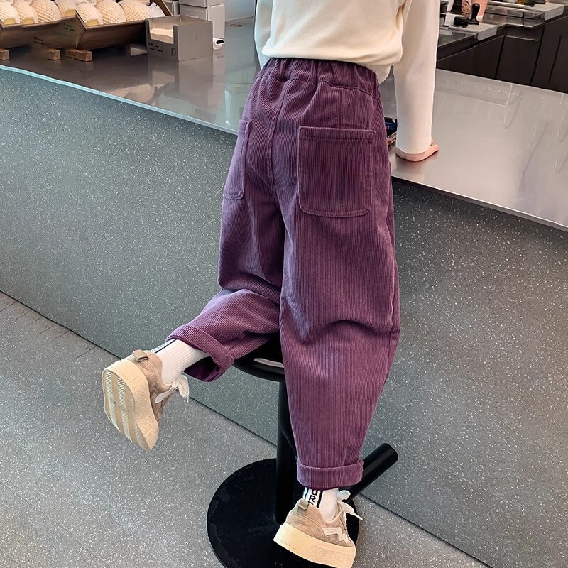 Girls' Pants Autumn 2026 New Stylish Children's Dad Pants for Older Girls, Versatile Corduroy Long Pants for Fall and Winter