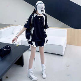 女大童运动套装2026夏季新款女孩宽松上衣短袖T恤短裤子两件套潮