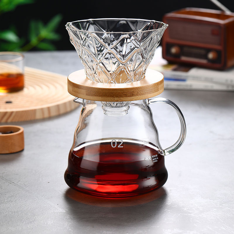 Cafetera de café de lavado a mano, taza de filtro de café, cafetera de goteo, filtro con calibración, taza de extracción fría, conjunto de cafetera compartida de vidrio estadounidense