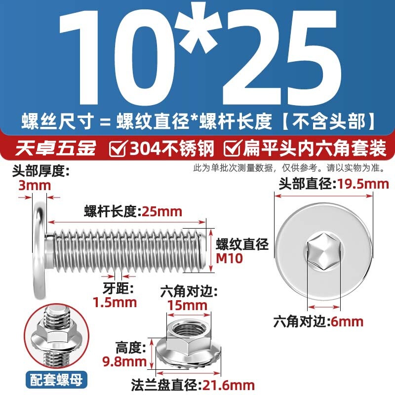 304不锈钢CM大平头超薄头C头扁平头内六角螺丝钉法兰边螺母套装M5|undefined