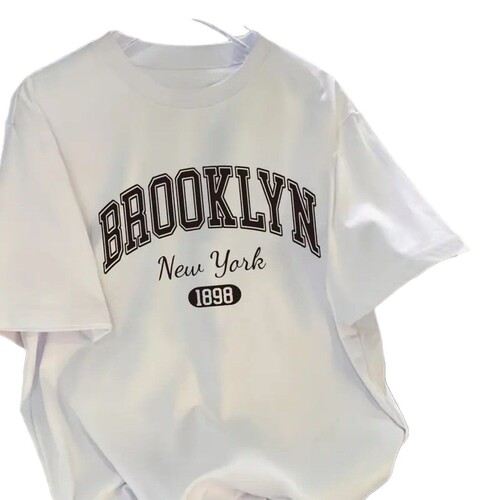 100% Cotton White Letter Print Short Sleeve T-Shirt for Women - Summer 2025 New Arrival Streetwear Loose Fit Versatile Top