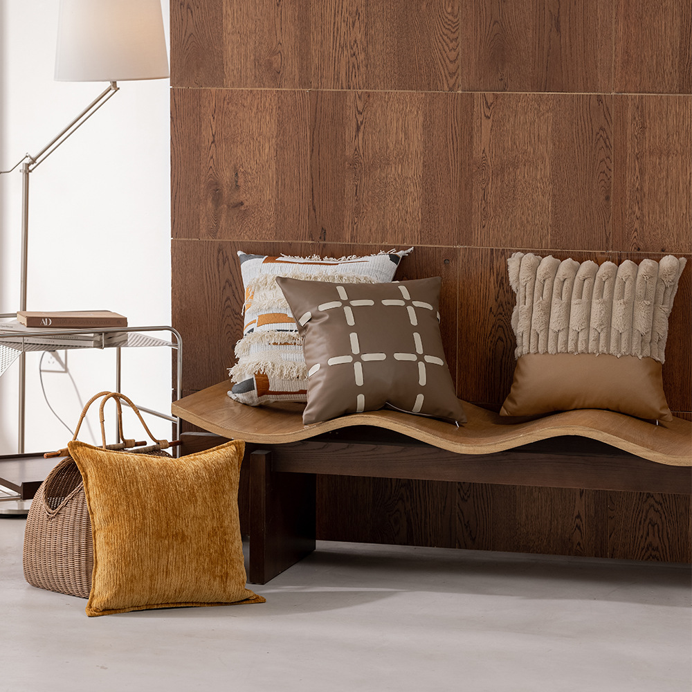 Cojín de chenilla jacquard estilo nórdico de lujo ligero con borlas, funda de cojín de diseño original, cojín lumbar.