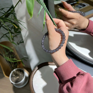 Jin Yutang Xinjiang Hotan Jade Handstring Ice Bottom Straight Cut Selected 7/8 Purple Qi from East to Elegant