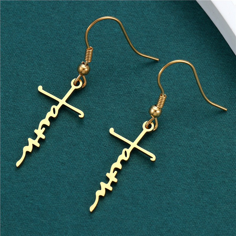 Unisex Gender 1 Pair Casual Elegant Cross Letter Plating 201 Stainless Steel Drop Earrings