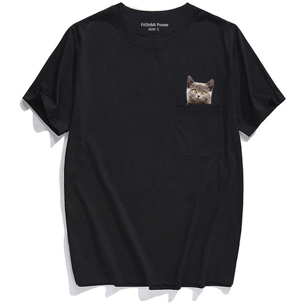 Pocket Short Sleeve Men's CLOOCLT T-shirt Cat T Brown Bear Middle Finger Printed Patch Bag Fun and Novelty Pet_voghion.com