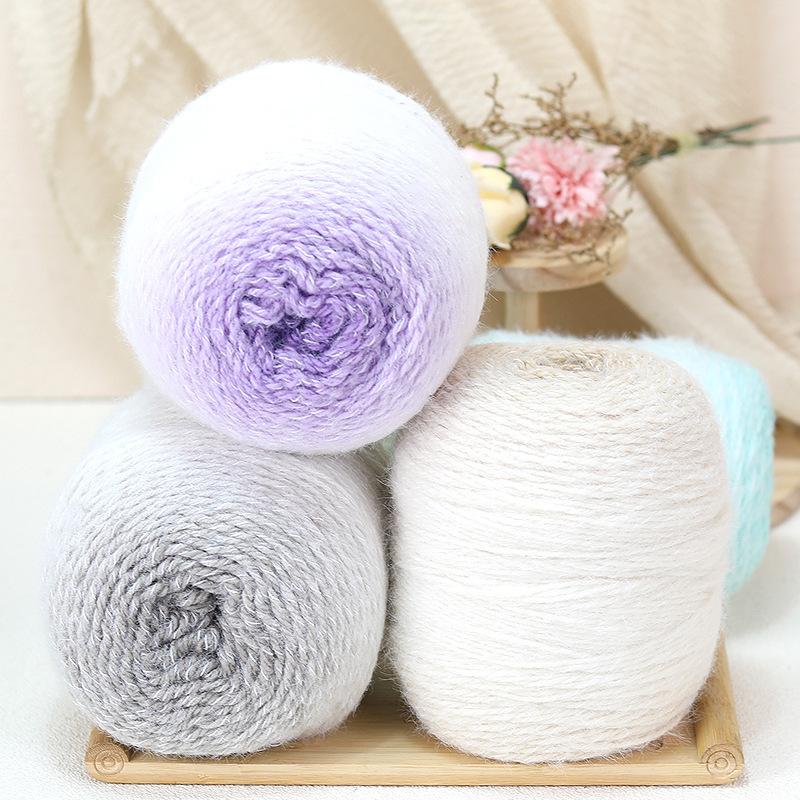 Long Section Dyed Colorful Gradient Wool Yarn Light Blue Cake Velvet Rainbow Hand-Knitted Crochet Hat Scarf Shawl Thick Yarn