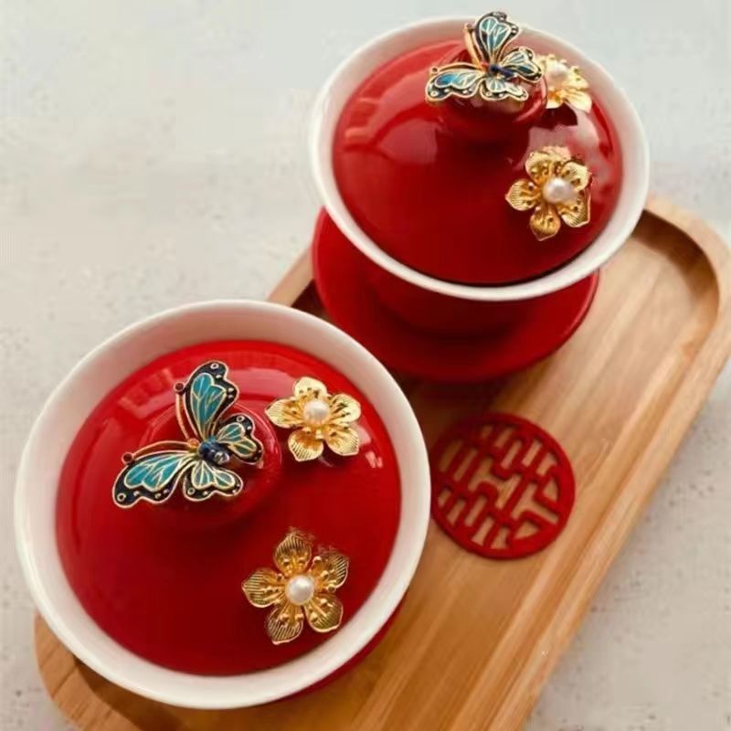 Taza de té Lian Lianqing, suministros de boda, copas de cerámica hechas a mano, cubierta de cerámica, suministros de boda