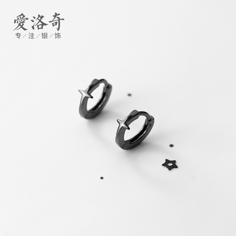 Eloch s925 plata y negro estrellas perfiles para mujeres sencillas cuadrangulares de alta sensación de red aretes rojos perfiles G9241