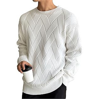 Round Neck Diamond Jacquard Knitwear for Boys, Loose Casual Lazy Style Knitwear, Personalized Fashion Cross-Border Pullover Knitwear