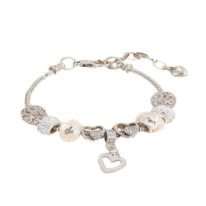 Panjia pulsera Dora DIY cuentas explosivas transfronterizas bola de diamante de aleación de cuentas de cristal de diamante viscoso forma de corazón pulsera ajustable