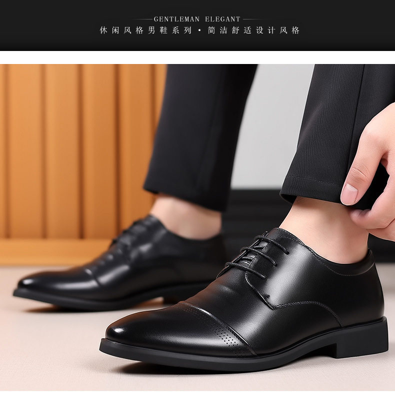 Giày da nam công sở da bò thoáng khí tăng chiều cao 6 cm — Màu đen, Độn cao màu đen chi tiết 15