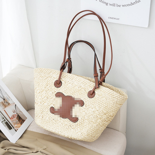 Summer Grass Weaving Large Capacity Commuting Beach Seaside Handbag Travel Handmade Basket Tote Bag