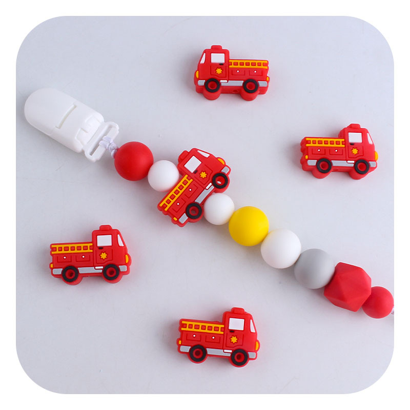 Creativo DIY bebé suministros de dibujos animados de silicona camión de bomberos juguete teether bebé molar chupete cadena teether Accesorios