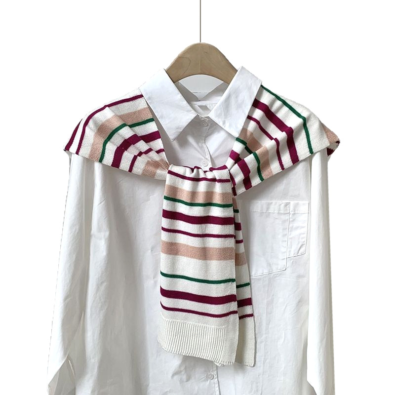 Pequeño chal de punto de primavera, otoño, invierno y verano con falda de red sala de aire acondicionado de moda a rayas de aire exterior