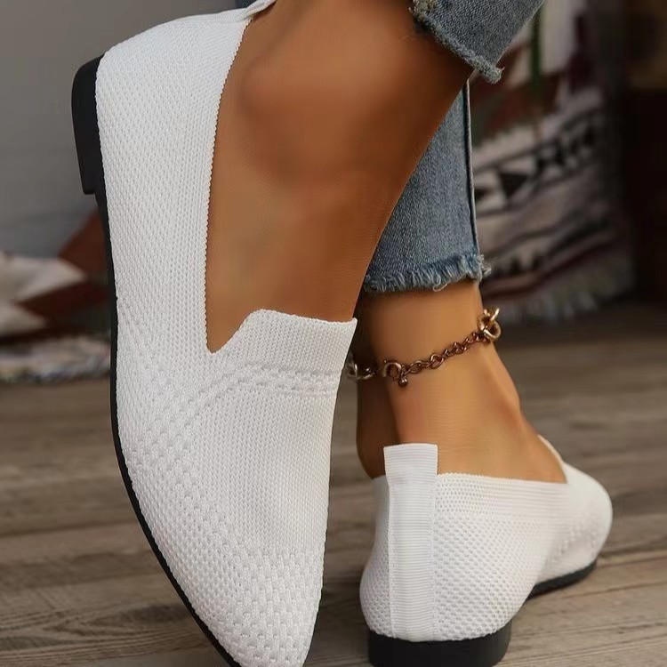 Flat 2024 Summer New European And American Style Large Size Women's Shoes Pointed Toe Fly-knit Shallow Loafers_vogvips.com