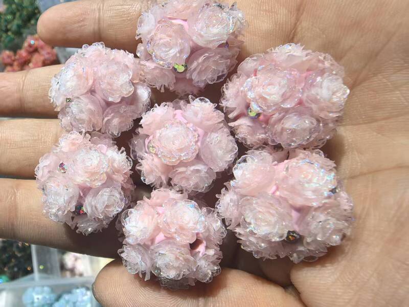 新款深浅系列仿真山茶花花球可过笔直孔DIY手机链饰品配件|undefined