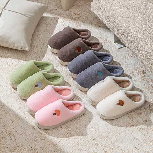 Cotton slippers, women's mushroom head embroidery, autumn and winter indoor home use, thick sole, warm and velvet, couples 'confinement shoes, men